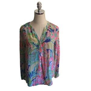 Lilly Pulitzer Top Women's Size Small Multicolor Tropical Floral Silk